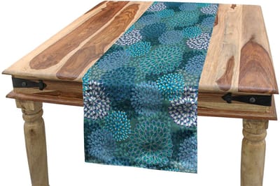ABAKUHAUS Bloemen tafelloper – anjerblaadjes – 40x180 cm – petrol