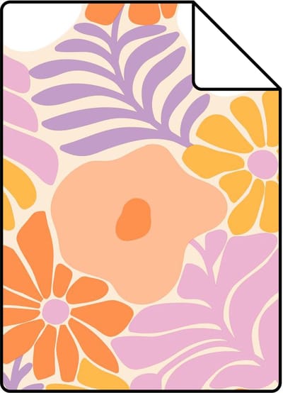 Proefstaal ESTAhome behang bloemen in Matisse stijl wit en meerkleurig - 26.5 x 21 cm - 132002-S