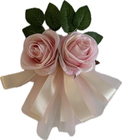 autodeco.nl LINA LICHT ROZE Handvatten Decoratie 4 stuks - Trouwauto Versiering - Licht Roze Rozen met Linten en Tule - Bloemen voor op de Handvatten - Versiering Handvat Auto - Autoversiering voor Volgauto's