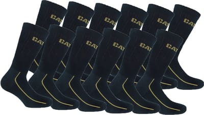 Caterpillar 12 Paar Robust Werksokken - Kuithoogte - Versterkte Teen en Hiel - Cordura - Katoen Zwart 39-42