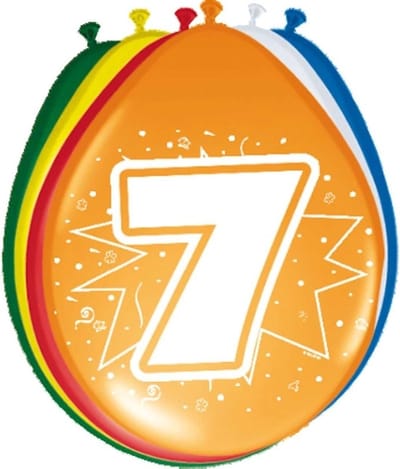 Folat Ballonnen 7 jaar - 8x stuks - 30 cm - met opdruk - gekleurd - versiering