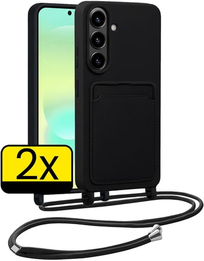 Hoesje Geschikt voor Samsung A37 Hoesje Met Koord Siliconen Case - Hoes Geschikt voor Samsung Galaxy A37 Backcover Met Afneembaar Koord - Zwart - 2 Stuks