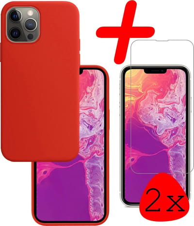 Hoesje Met 2x Screenprotector - Geschikt voor Apple iPhone 13 Pro - Sterk & Shockproof - Back Cover - Siliconen Case - Telefoon Hoes - Rood