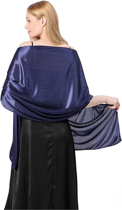 VHV - Sjaal - satijnen omslagdoek 199 x 70 cm - blauwe polyester sjaal - voor bruiloft, feest en avondjurk