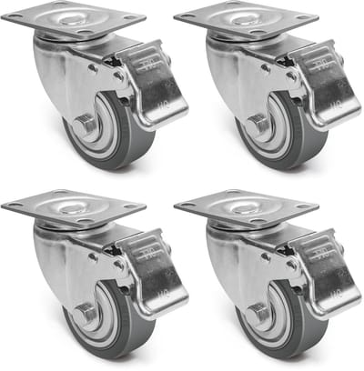 Zwenkwielen Set - Industriële Wielen - Materiaal Transport - Niet-Markerend Rubber - 7.6 cm Wiel Diameter - Grijs