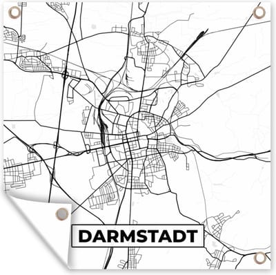Tuin poster Plattegrond - Darmstadt - Kaart - Stadskaart - 200x200 cm - Tuindoek