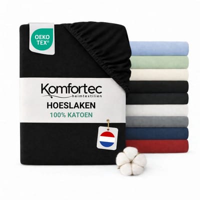 Komfortec Jersey Stretch Hoeslaken 90x200 cm - 23cm Matrasdikte- Rondom Elastiek - 100% Katoen - Zwart