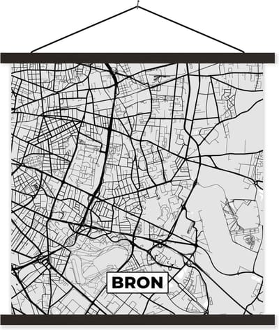 Posterhanger incl. Poster 60x60 cm - Schoolplaat - Frankrijk - Bron - Stadskaart - Plattegrond - Kaart - Textielposter - Zwarte latten - Stadskaart