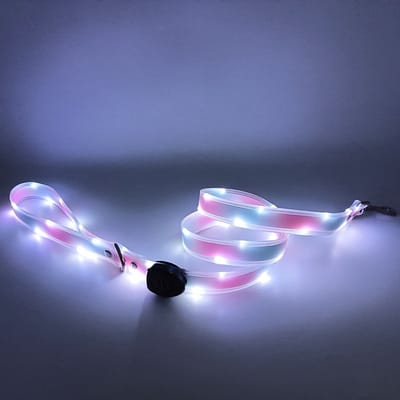 Lichtgevende halsband-nachtzicht-verloren voorkomen-hondentuig-hoog helderheid-hondenriem-huisdieraccessoire—Roze-blauwe hondenriem