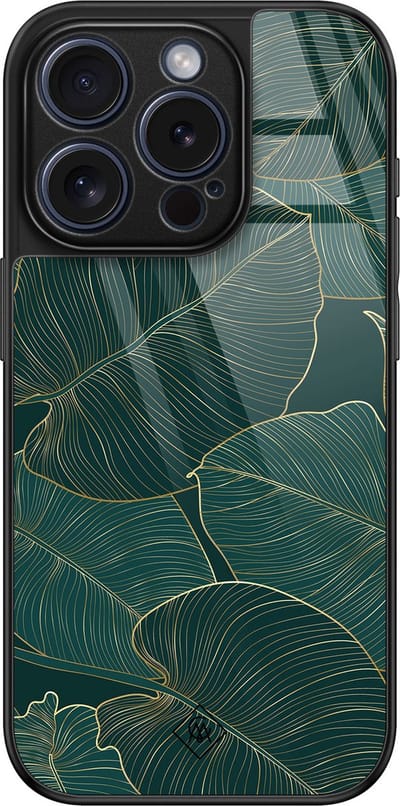 Casimoda® hoesje - Geschikt voor iPhone 15 Pro - Monstera Leaves - Luxe Hard Case Zwart - Backcover telefoonhoesje - Groen