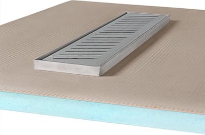 Betegelbare doucheplaat 90 x 90 cm met goot Wiper Showerlay Zonda afvoer horizontale goot hoofdzijde betegelbaar douchebord douchebak gelijkvloers