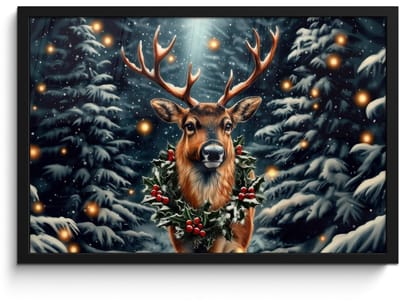 Poster in lijst - Fotolijst 60x40 cm - Posters - Kerst - Magie - Bos - Kleurrijk - Posterlijst zwart - Decoratie - Wanddecoratie woonkamer - Muurdecoratie slaapkamer - Kerstversiering - Kerstdecoratie voor binnen - Kerstmis