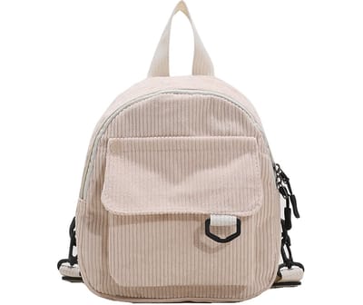 LISM-Mini schattig multifunctioneel corduroy make-uptasje, lichtgewicht damesrugzak - beige