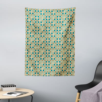 ABAKUHAUS Retro Wandtapijt, Verticaal Ogee-patroon Vintage Stijl, 110 x 150 cm, Blauw