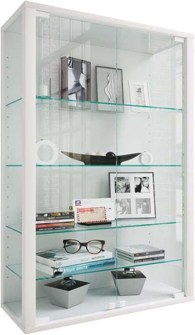 VCM Glasvitrine hängend, Vitrine Glas mit ESG-Sicherheitsglas, Maße: H. 91 x B. 60 x T. 25 cm, Hängevitrine Glas, modern und platzsparend, Glas Vitrinenschrank - Udina L