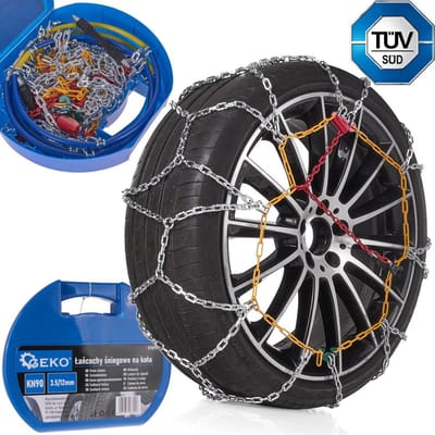 GEKO Sneeuwkettingen - KN90 - Vierkante Stalen Schakels - 12 mm Hoog - Set voor 1 As