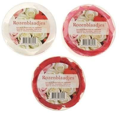 3 doosjes met rozenblaadjes, 100st. per doosje, in 3 kleuren, valentijn, valentijnversiering, romantisch