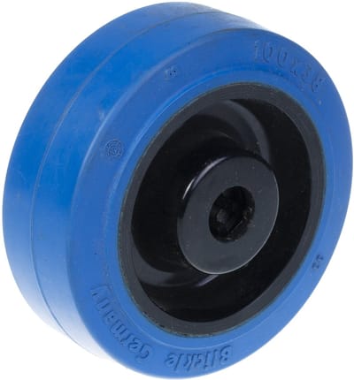 80 mm (3 inch) wielen van blauw rubber met nylon hart, zeer stevig, draagvermogen 560 kg, set van 4