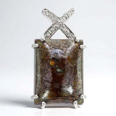 Cavill - Dinosaurus Kwarts Hanger 19 57 ct Baguette Cabochon - 925 Sterling Zilver - 9 Zirkonia 0 065 ct - Elegant Natuurlijk Sieraad