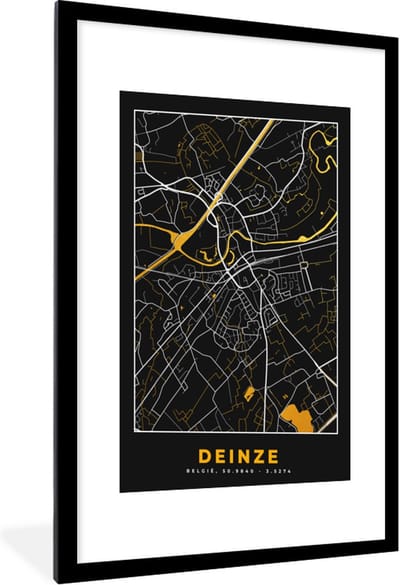 Fotolijst incl. Poster - Deinze - Plattegrond - Goud - Kaart - Stadskaart - 60x90 cm - Posterlijst