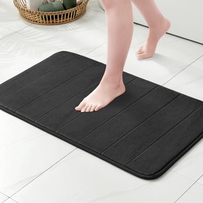 STAR&STER Memory Foam Toiletbadmat 45x45 cm – Zwart – Antislip, Waterabsorberend & Wasbaar – Badkamermat met U-Vormige Cut-Out