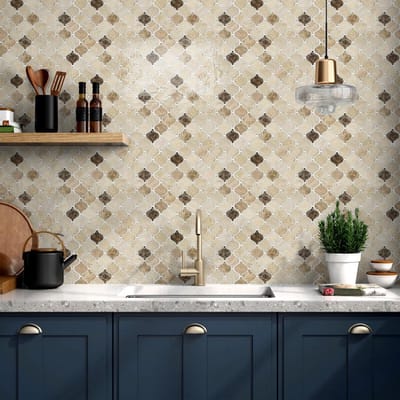 Allecta - Zelfklevende Tegelstickers Bruin Marmeren Lantaarneffect 30,5 cm - 10 Stuks - Badkamer Keuken Backsplash