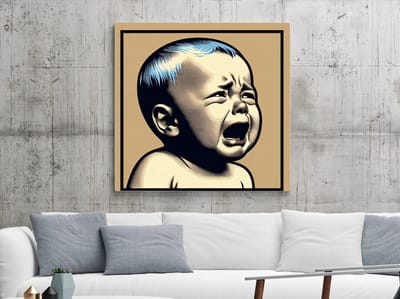 Pop art huilend kind schilderij | Tranen van kleur: een modern kunstwerk van een snikkend kind | Kunst - 80x80 centimeter op Dibond | Foto op Dibond