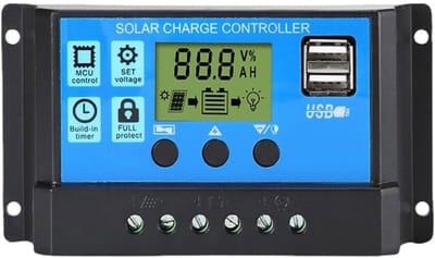 TOVBMUP Zonne-omvormer - 30A - Zonne-laadregelaar - Zwart - 12V/24V - LCD-scherm - Geschikt voor Thuisgebruik