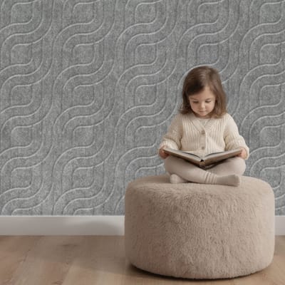 Wandpaneel vilt, knoop, betongrijs – 2950 x 600 mm | 9mm dik | Verbetert de akoestiek | Eenvoudige montage | Wanddecoratie