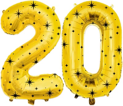 BTH - Helium Ballon - 20 - Goud-Zwart - Ballonnen - Cijfer Ballonnen - Verjaardag - Decoratie - Versiering - Folieballon