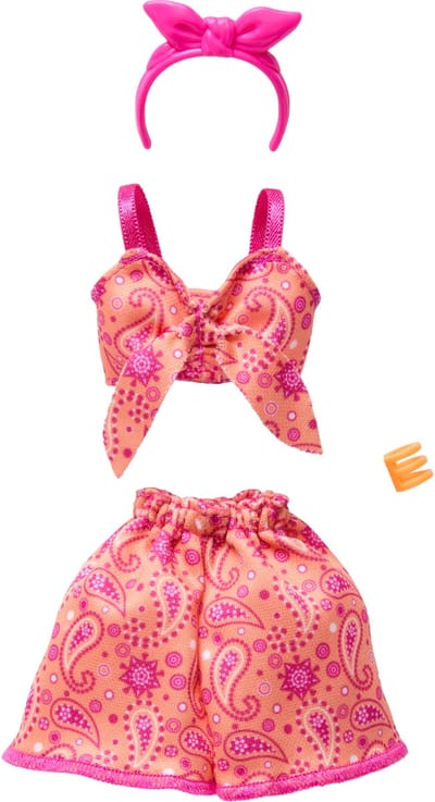 Barbie Style Fashions Outfit en Accessoires - Fleurige Oranje Jurk met Haarband