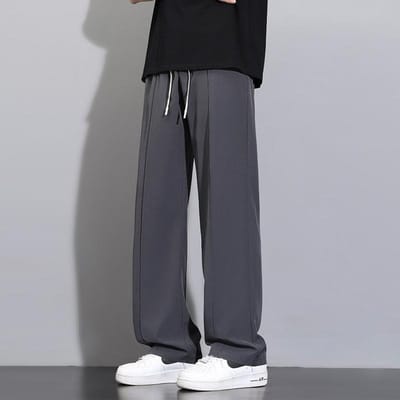 Ijszijde Broek voor Heren Zomer Nieuw Gedrapeerde Rechte Broek Losse Wijde Pijpen Lente en Herfst Dunne Casual Broek 4XL grijs
