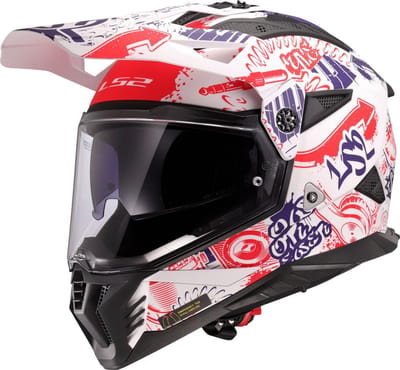 LS2 MX702 Pioneer II Fantasy Wit Rood Blauw 06 Adventure Motorhelm - Maat XS - Helm
