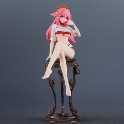 24cm/9,45in Anime Genshin Impact Figuur Yae Miko Actiefiguren Pvc Standbeeld Bureau Ornament Verzameling Model Speelgoed Cadeaus