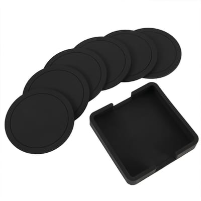 7 stuks antislip siliconen drinkonderzetters set houder bekeronderzetter mat set zwarte ronde siliconen mat thuiskantoor tafeldecoratie bekermat 9x9x0.3cm