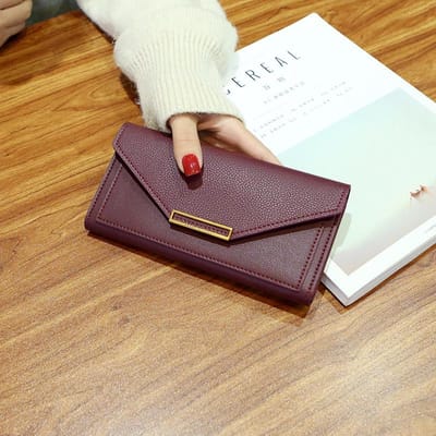 Portefeuille Mode Personnalité Féminine Long Portefeuille Multifonctionnel Rétro Mince Sac à Monnaie rouge vin
