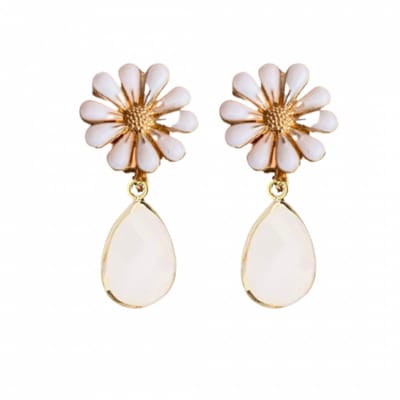 Clip oorbellen- Madelief- wit- goudkleurig-geen gaatje- Charme Bijoux