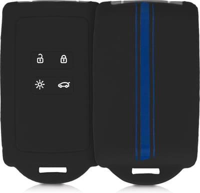 kwmobile autosleutelhoes geschikt voor Renault 4-knops Smartkey autosleutel (alleen Keyless Go) -Siliconenhoes in blauw / zwart - Sleutelcover