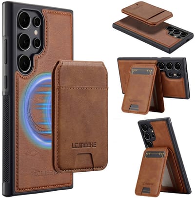 LC.IMEEKE Hoesje - Geschikt voor Samsung Galaxy S25 Ultra Hoesje - LC.IMEEKE L3 - Leather Back Cover met Pasjeshouder - MagSafe Compatible - Bruin