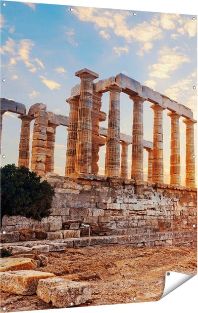 Gards Tuinposter Tempel van Poseidon in Athene, Griekenland - 120x160 cm - Tuindoek - Tuindecoratie - Wanddecoratie buiten - Tuinschilderij