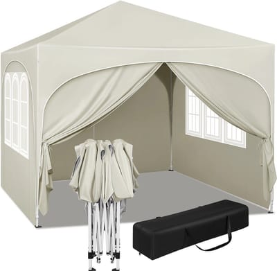 DHN Partytenten - Partytent opvouwbaar - Partytent easy up met zijwanden - UV Bescherming - Waterdicht en Weersbestendig - Hoogte verstelbaar - 3x3 m - 4 zijwanden - Beige