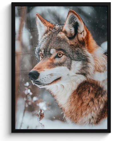 Poster in lijst - Fotolijst 50x70 cm - Posters - Wolf - Sneeuw - Winter - Dieren - Natuur - Sneeuw - Posterlijst zwart - Decoratie - Wanddecoratie woonkamer - Muurdecoratie slaapkamer