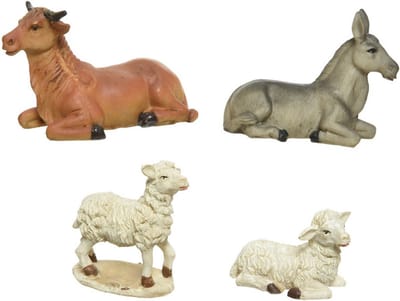 Bellatio decorations Kerststal figuren - dieren - 4x - 12 cm - polystone dieren / kerststal dierenbeeldjes