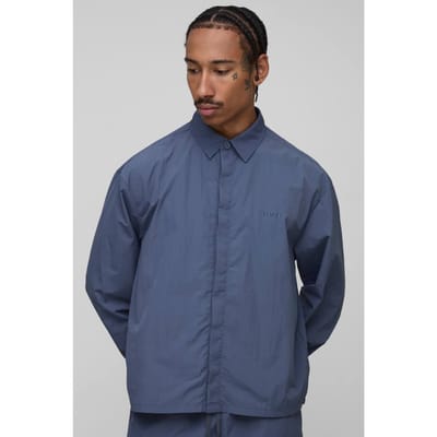 Oversized Verborgen Knopplooi Gerimpeld Overhemd | Slate Blue | Size XS