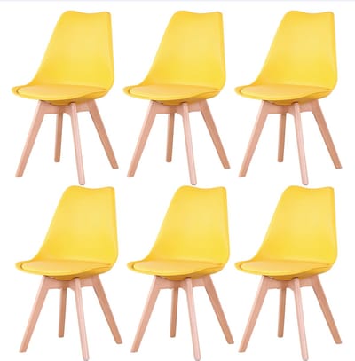 Jently eetkamerstoelen - stoelen - houten poten - kunststof - set van 6 - geel