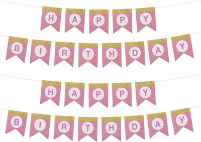 Funny Fashion Happy Birthday thema feestslinger - 2x - verjaardag - roze/goud - 300 cm - papier