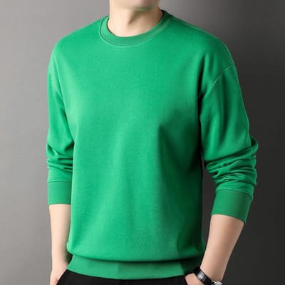 Trui Heren Casual Ronde Hals Effen Kleur Lente en Herfst Nieuwe Trendy All-Match Katoenen Top Jongeren en Middelbare Leeftijd Lange Mouw T-shirt M green