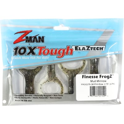 Zman Zacht Kunstaas Finesse FrogZ 2,75 Inch 4/Pack Mud Minnow (1529)