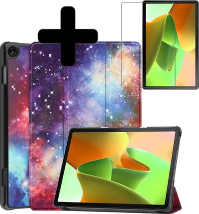 Hoes - Geschikt voor Lenovo Tab M10 (3e / 3rd generatie) - Met Screenprotector - Trifold Bookcase - Hard Cover - Hardcover Book Case - Tablet Hoesje - Galaxy