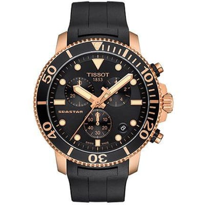Tissot Seastar Serie Kwarts Uurwerk Waterdicht Datumweergave Panda Wijzerplaat Lichtgevend Horloge Herenhorloges Zwart Staal Rubber T120.417.37.051.00 Regular Watch Box,Black Dial black